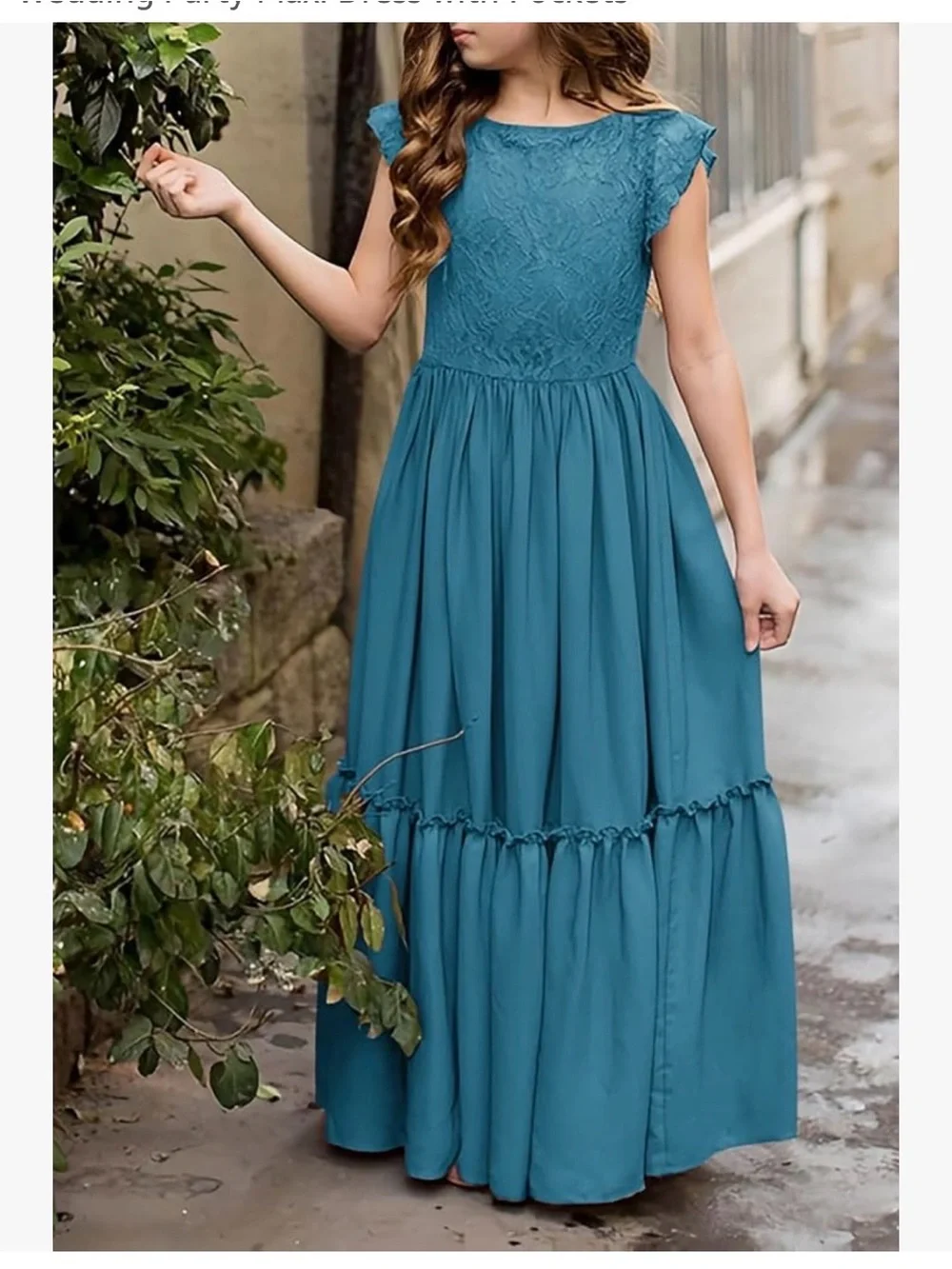 Teal Lace Bodice Maxi Dress for girls
